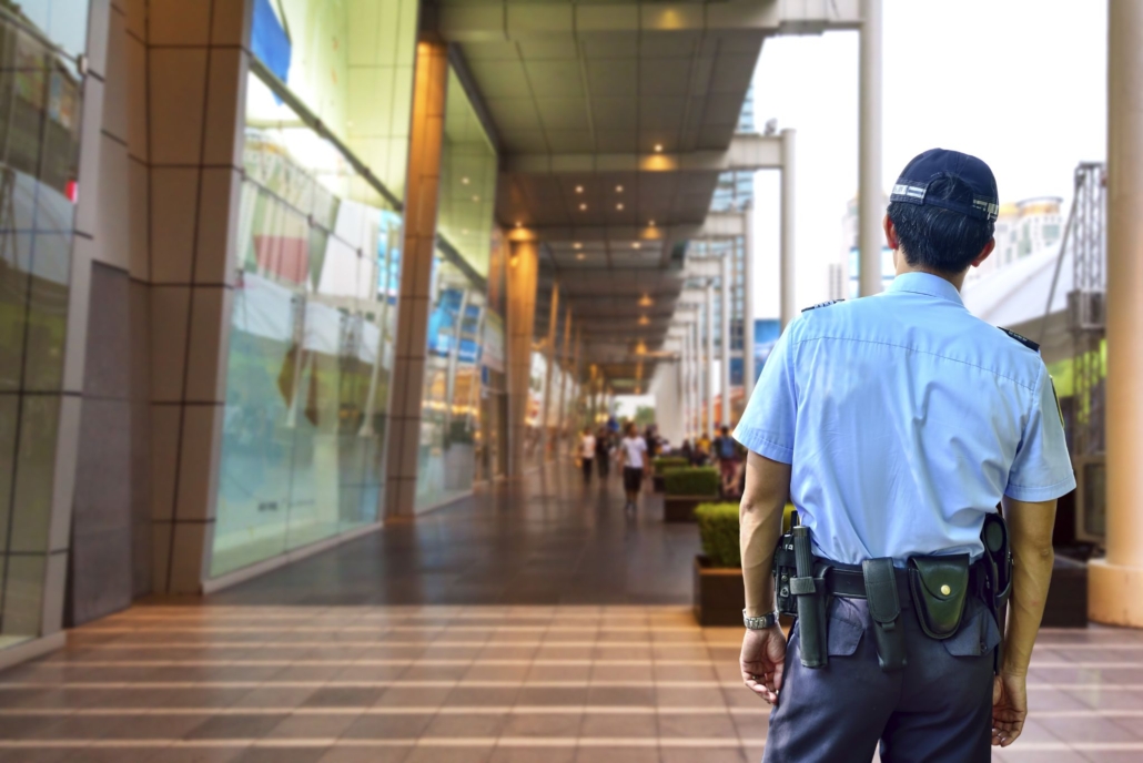 security stand by outside shopping mall